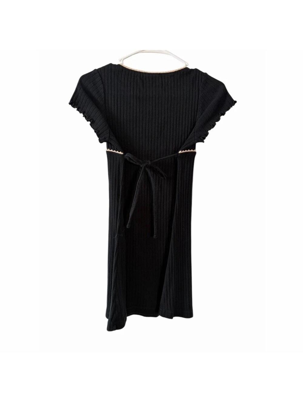 Vintage 90’s Teaze Dress Girl’s Size 12 Black Ivory Trim Ribbed Knit Tie-Back - Picture 2 of 4
